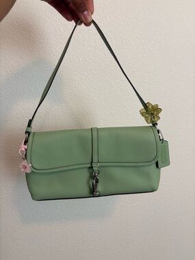 Coach Mint Green Leather Shoulder Bag with Flower Charms